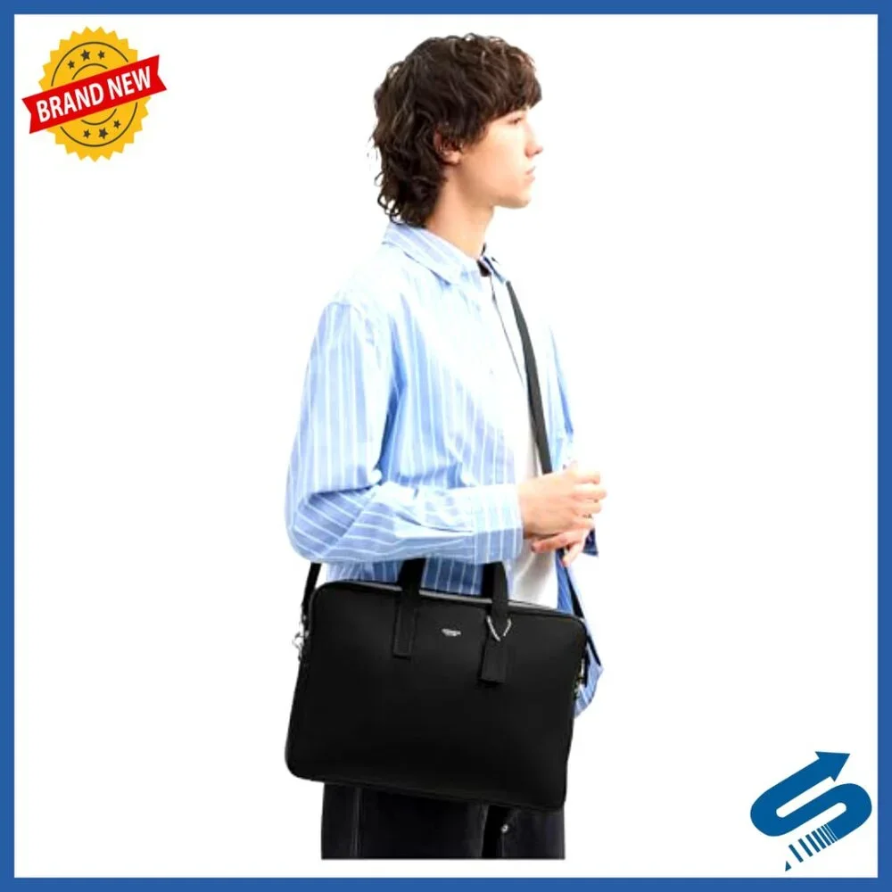 Leather Briefcase with Laptop Sleeve, Detachable Crossbody Strap